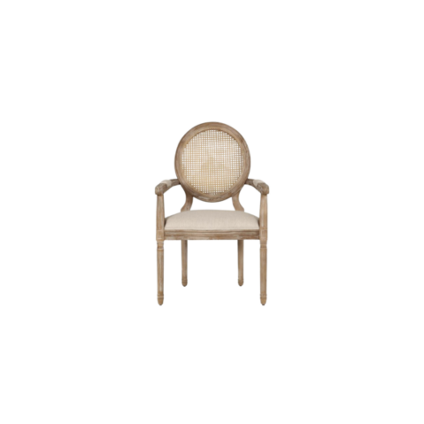 Cane Back Arm Chair, Upholstered