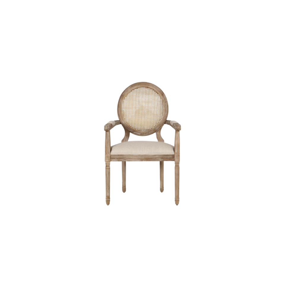 Cane Back Arm Chair, Upholstered