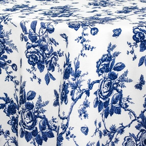 French Toile Linen, Cotton Blend & Duke Blue