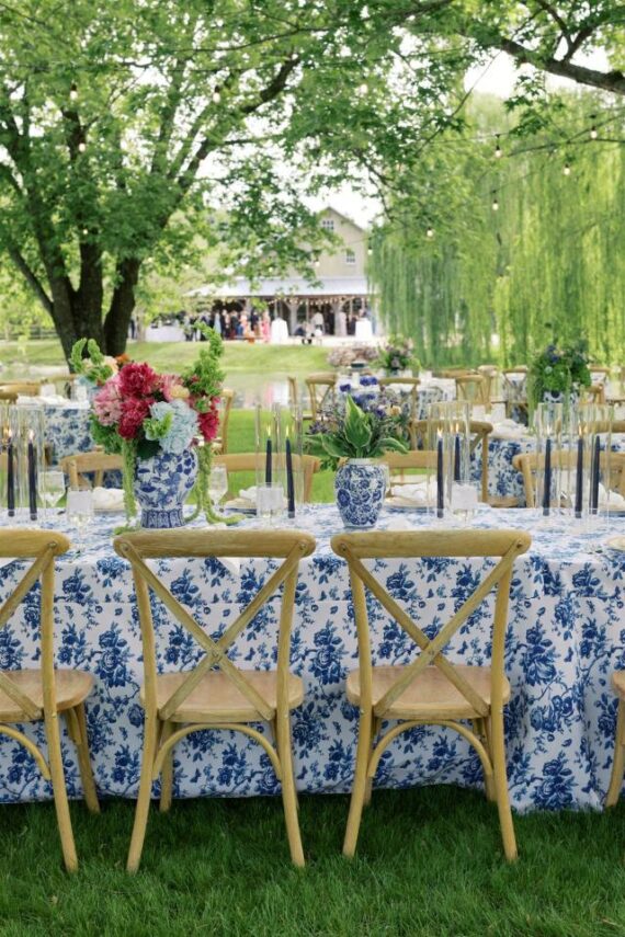 French Toile Linen, Cotton Blend & Duke Blue