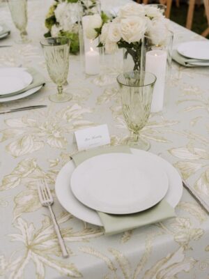 Colette Ash Blue, Melodia Moss, Bamboo Flatware, Jane China - Photo Courtesy of Katie Lewis Photography